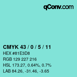 颜色代码: CMYK 43 / 0 / 5 / 11 | qconv.com