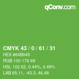Farbcode: CMYK 43 / 0 / 61 / 31 | qconv.com