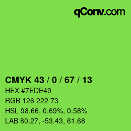 Farbcode: CMYK 43 / 0 / 67 / 13 | qconv.com