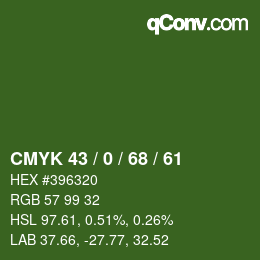 Color code: CMYK 43 / 0 / 68 / 61 | qconv.com