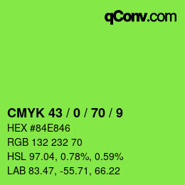 Farbcode: CMYK 43 / 0 / 70 / 9 | qconv.com