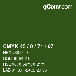 颜色代码: CMYK 43 / 0 / 71 / 67 | qconv.com