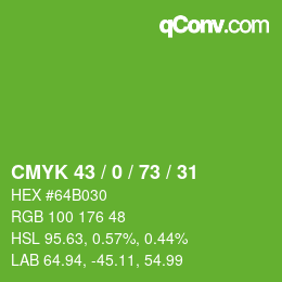 颜色代码: CMYK 43 / 0 / 73 / 31 | qconv.com