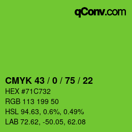 Color code: CMYK 43 / 0 / 75 / 22 | qconv.com