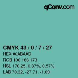 Color code: CMYK 43 / 0 / 7 / 27 | qconv.com