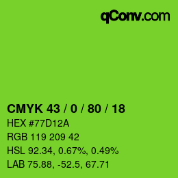 Farbcode: CMYK 43 / 0 / 80 / 18 | qconv.com