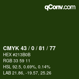 Farbcode: CMYK 43 / 0 / 81 / 77 | qconv.com