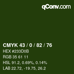 Farbcode: CMYK 43 / 0 / 82 / 76 | qconv.com