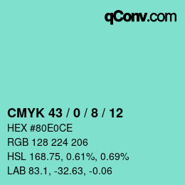 Color code: CMYK 43 / 0 / 8 / 12 | qconv.com
