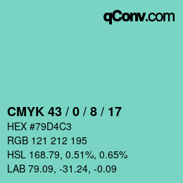Color code: CMYK 43 / 0 / 8 / 17 | qconv.com