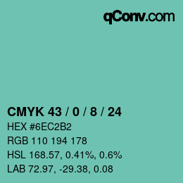 カラーコード: CMYK 43 / 0 / 8 / 24 | qconv.com