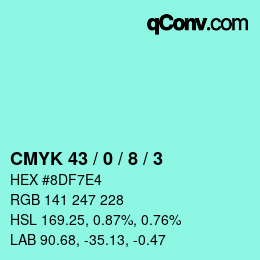 Color code: CMYK 43 / 0 / 8 / 3 | qconv.com