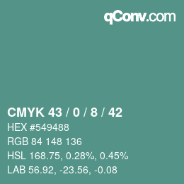 颜色代码: CMYK 43 / 0 / 8 / 42 | qconv.com