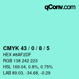 カラーコード: CMYK 43 / 0 / 8 / 5 | qconv.com