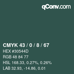 Color code: CMYK 43 / 0 / 8 / 67 | qconv.com