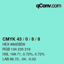 Color code: CMYK 43 / 0 / 8 / 8 | qconv.com