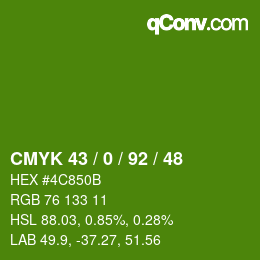 Color code: CMYK 43 / 0 / 92 / 48 | qconv.com