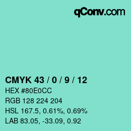 颜色代码: CMYK 43 / 0 / 9 / 12 | qconv.com