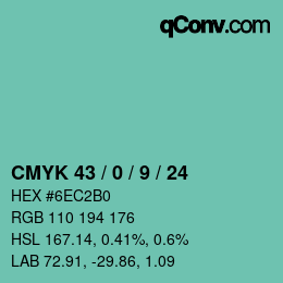 Code couleur: CMYK 43 / 0 / 9 / 24 | qconv.com