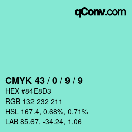 Color code: CMYK 43 / 0 / 9 / 9 | qconv.com
