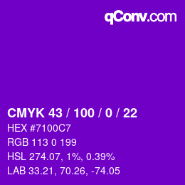 カラーコード: CMYK 43 / 100 / 0 / 22 | qconv.com