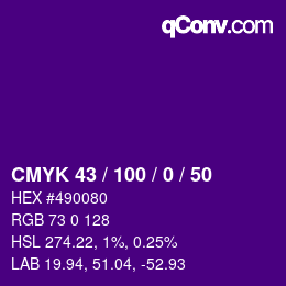 Farbcode: CMYK 43 / 100 / 0 / 50 | qconv.com