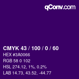 颜色代码: CMYK 43 / 100 / 0 / 60 | qconv.com