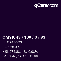 Color code: CMYK 43 / 100 / 0 / 83 | qconv.com