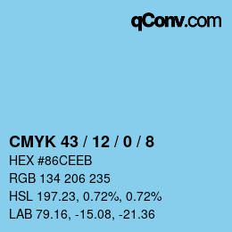 カラーコード: CMYK 43 / 12 / 0 / 8 | qconv.com