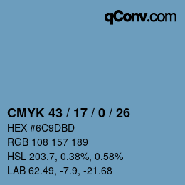 カラーコード: CMYK 43 / 17 / 0 / 26 | qconv.com