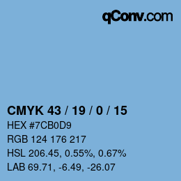 カラーコード: CMYK 43 / 19 / 0 / 15 | qconv.com