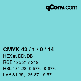 カラーコード: CMYK 43 / 1 / 0 / 14 | qconv.com