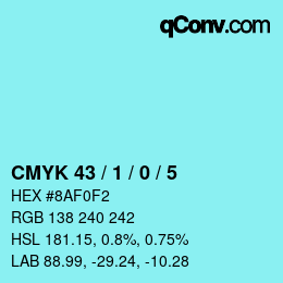 カラーコード: CMYK 43 / 1 / 0 / 5 | qconv.com