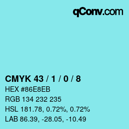 カラーコード: CMYK 43 / 1 / 0 / 8 | qconv.com