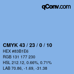 カラーコード: CMYK 43 / 23 / 0 / 10 | qconv.com