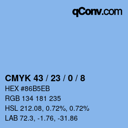 カラーコード: CMYK 43 / 23 / 0 / 8 | qconv.com