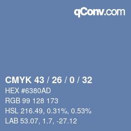 カラーコード: CMYK 43 / 26 / 0 / 32 | qconv.com