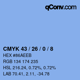 カラーコード: CMYK 43 / 26 / 0 / 8 | qconv.com