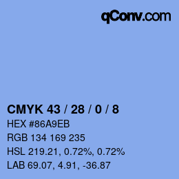 Código de color: CMYK 43 / 28 / 0 / 8 | qconv.com