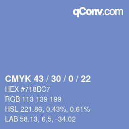 Farbcode: CMYK 43 / 30 / 0 / 22 | qconv.com