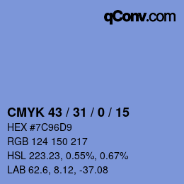 颜色代码: CMYK 43 / 31 / 0 / 15 | qconv.com