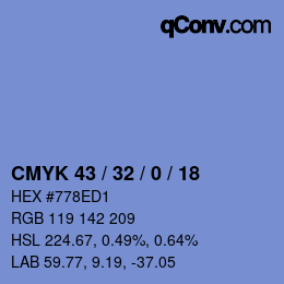 Code couleur: CMYK 43 / 32 / 0 / 18 | qconv.com
