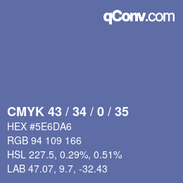 颜色代码: CMYK 43 / 34 / 0 / 35 | qconv.com