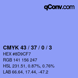 カラーコード: CMYK 43 / 37 / 0 / 3 | qconv.com