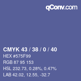 Color code: CMYK 43 / 38 / 0 / 40 | qconv.com