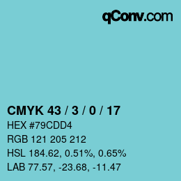 颜色代码: CMYK 43 / 3 / 0 / 17 | qconv.com