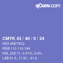 Farbcode: CMYK 43 / 40 / 0 / 24 | qconv.com