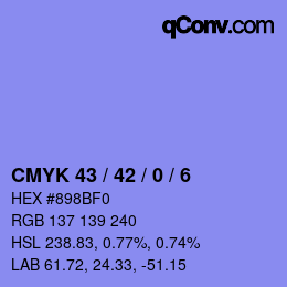 カラーコード: CMYK 43 / 42 / 0 / 6 | qconv.com