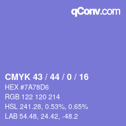 Farbcode: CMYK 43 / 44 / 0 / 16 | qconv.com