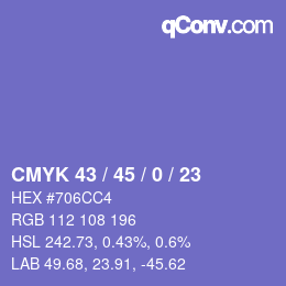 カラーコード: CMYK 43 / 45 / 0 / 23 | qconv.com